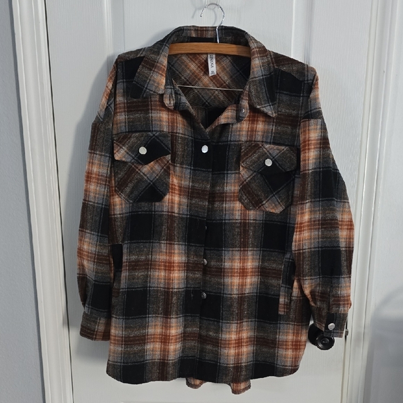 Zenana Outfitters Jackets & Blazers - Zenana Outfitters Plaid Shirt in Black and Brown